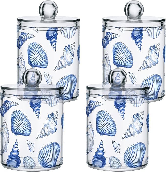 2 Pack Qtip Holder Dispenser for Cotton Ball Blue Seashells Ocean Nautical - Image 7
