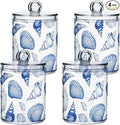 4 Pack Qtip Holder Dispenser Blue Seashells Ocean Nautical Coastal Cotton Ball by ALAZA