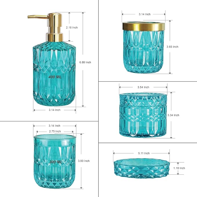 Teal Blue Bathroom Accessories Set, Hand Soap Dispenser Set, Soap Dish - Image 7