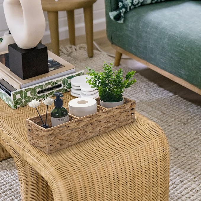 Wicker Bathroom Basket with 3 Compartments, Water Hyacinth Toilet Tank Basket - Image 8