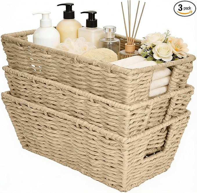 Paper Rope Storage Baskets for Shelves Organizing, Small Hand Woven Wicker by homyfort