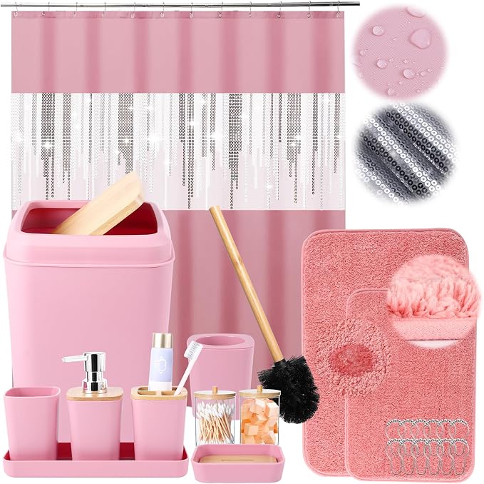 Pink Bathroom Accessories Set by BetterbathroomwithXLHOME