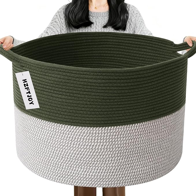 65L Large Blanket Basket, 19.7" L x 19.7" W x 13" H Rope Woven Baskets by HZFTJOY