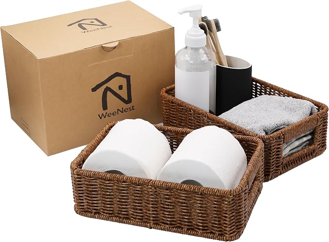Baskets for Organizing, Small Wicker, Storage Bins for Bathroom and Toilet by WeeNest