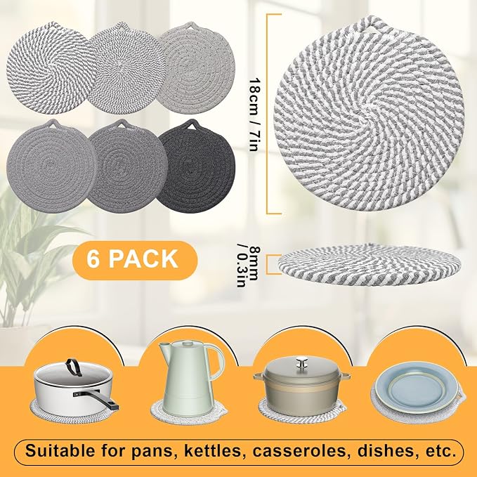 7" Trivets for Hot Dishes, 6 Pack Hot Pads for Kitchen Counter & Dining Table - Image 2