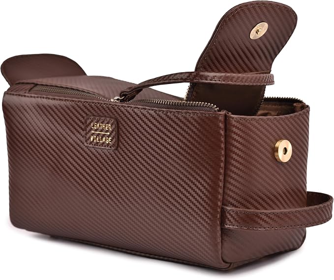 LEATHER VILLAGE Genuine Carbon Fiber Genuine Leather Travel Toiletry Bag - Image 6