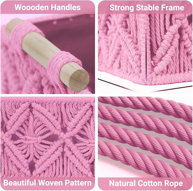 Nonam Macrame Storage Baskets, Boho Decor Style Woven Storage Boxes - Image 4