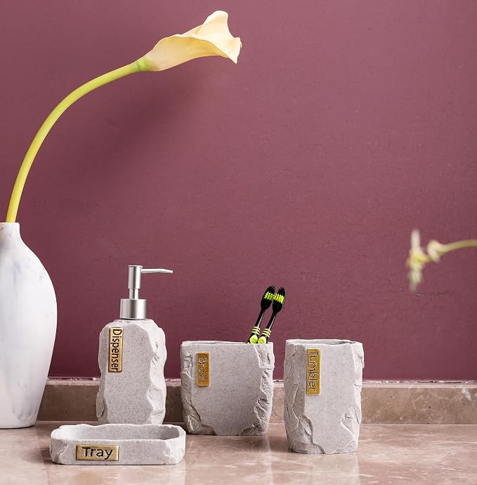 Hymmah Bathroom Accessories Set, Marble Design Toothbrush Holder, Farmhouse - Image 4