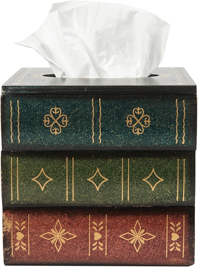 Crafted Classical Retro Wooden Antique Book Tissue Box Cover Square Tissue - Image 2