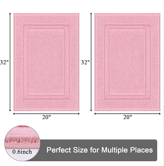 SHACOS Pink Bathroom Rugs Sets 2 Piece 20x32 inch, Non Slip Washable Bath Rugs - Image 2