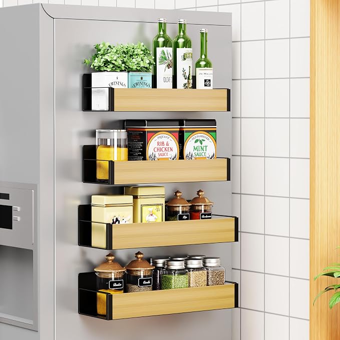 2/3/4 Pack Moveable Fridge Magnetic Spice Racks, Metal Black/White - Image 6