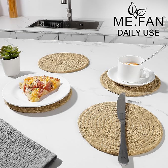ME.FAN 7 Inch Trivets/Potholders 4 Set Cotton Thread Weave Trivets - Image 4