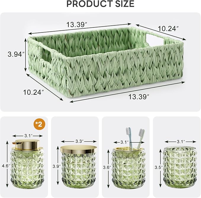 Bathroom Accessory Set with Plastic Wicker Basket, Glass Bathroom Accessories - Image 6