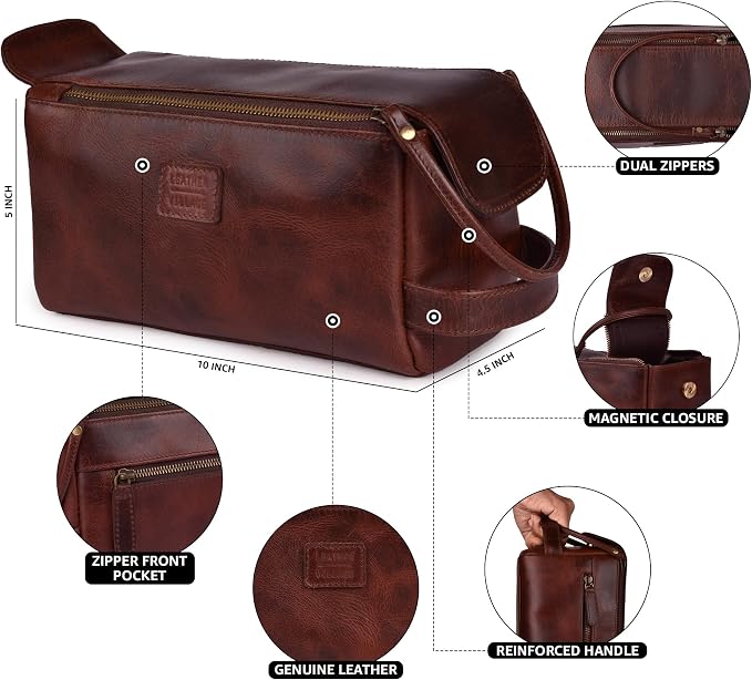 LEATHER VILLAGE Genuine Leather Travel Toiletry Bag - Image 5