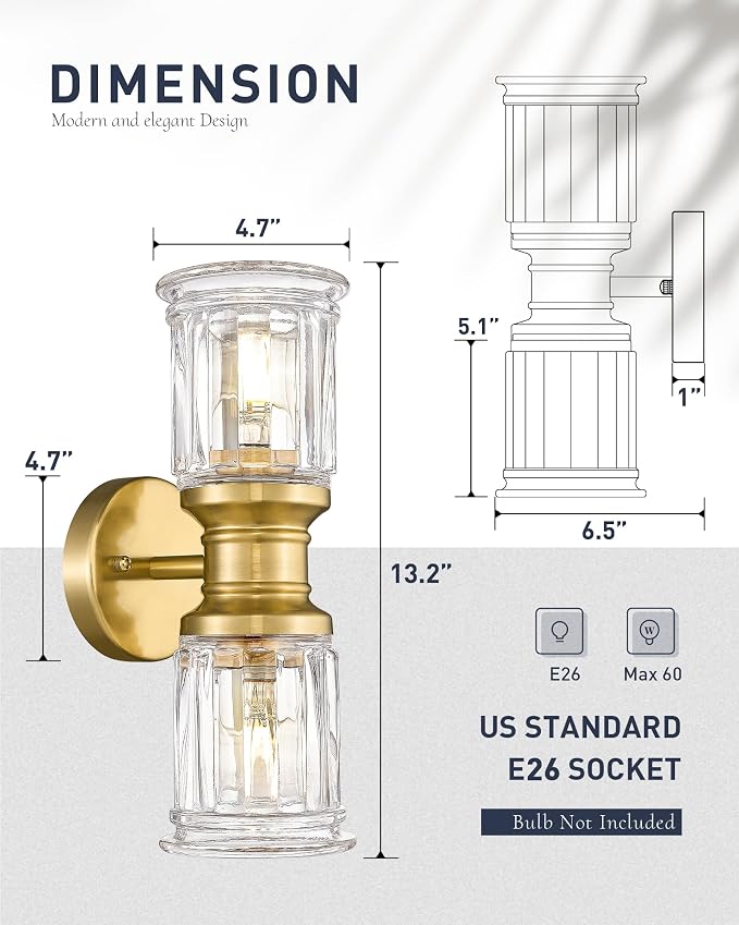 Gold Wall Sconces, HWH Single Wall Vanity Light Fixture - Image 2