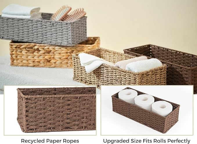 StorageWorks Round Paper Rope Toilet Tank Topper Basket, Wicker Basket - Image 2
