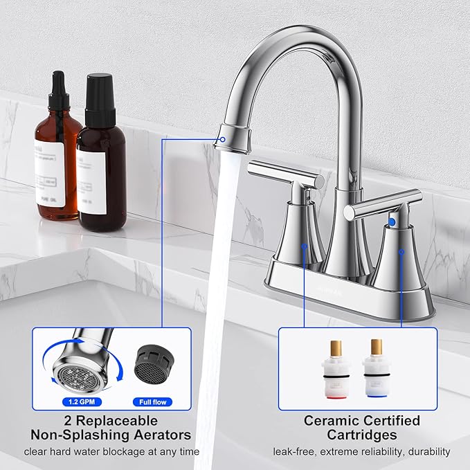 Bathroom Faucets for Sink 3 Hole, Hurran 4 inch Chrome Bathroom Sink Faucet - Image 3