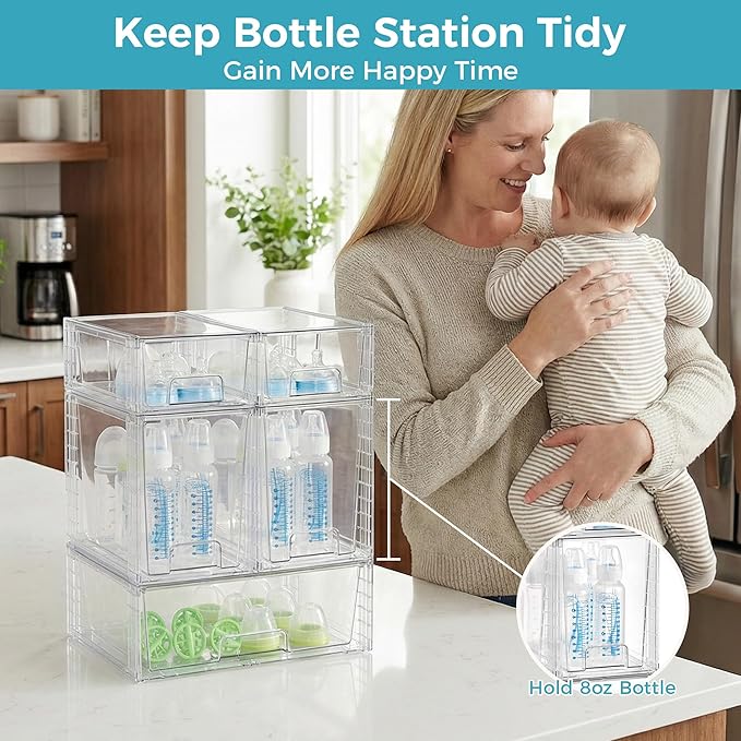 Vtopmart 5 Pack Clear Stackable Storage Drawers, Plastic Drawers - Image 3
