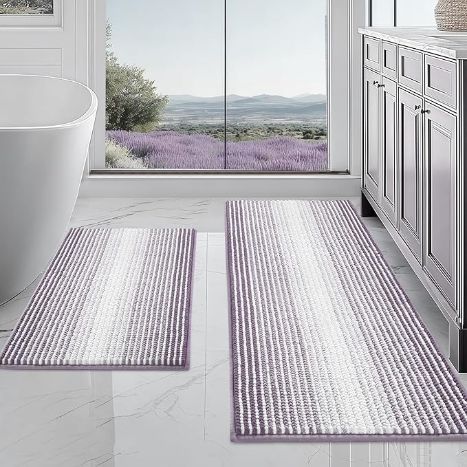 BSICPRO Bathroom Rugs and Mats Sets, 2 Piece Thick Absorbent Chenille Non Slip by BSICPRO