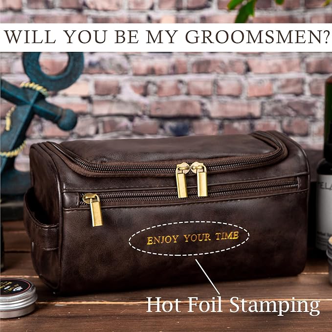 Flycalf Mens Toiletry Travel Bag Customized Mens Leather Toiletries Grooming Bag - Image 2