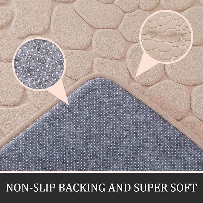 YIHOUSE Bathroom Rugs Mat Set 5 Piece Khaki, Memory Foam Bath Mats Sets - Image 3