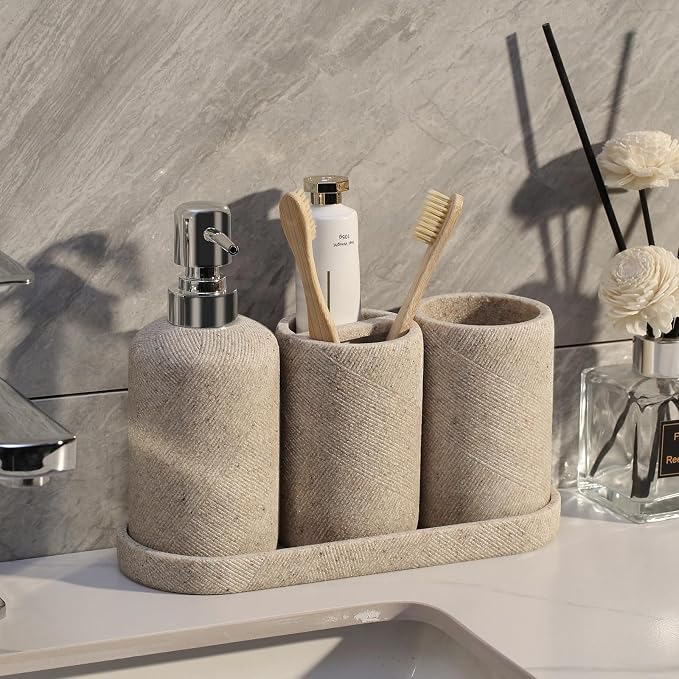 Bathroom Accessories Set, Bathroom Organizer Countertop, Soap Dispenser and - Image 6