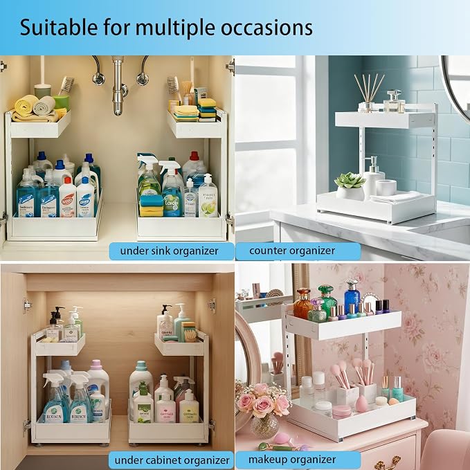 Under Sink Organizer, Bathroom Counter Organizer, 2 Pack 2 Tier L-Shape White - Image 6
