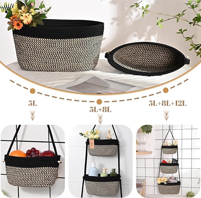 Hanging Storage Baskets, Over the Door Basket, Cotton Wall Baskets Storage - Image 2