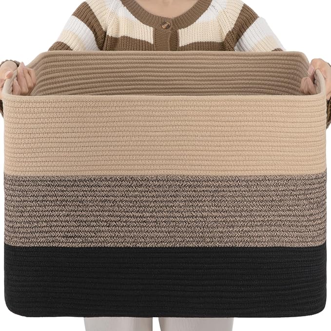 OIAHOMY 108L Large Cotton Rope Basket, Rectangle Woven Baskets by MasterofSpaceOptimization