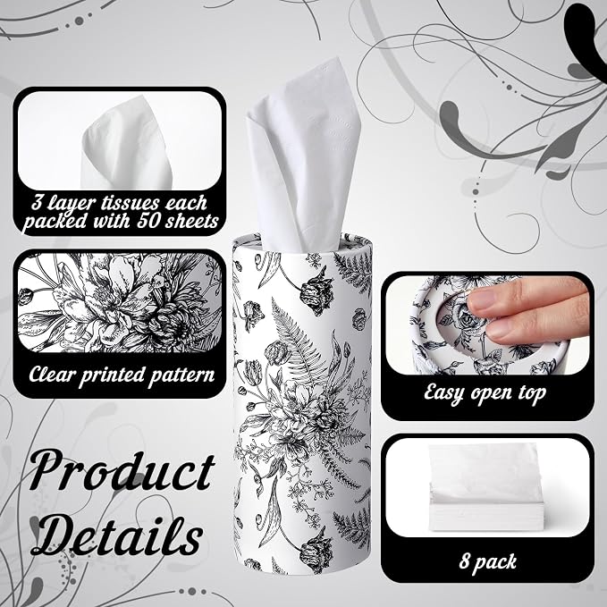 Zonon 4 Pcs Vintage Floral Car Tissue Cylinder - Image 6