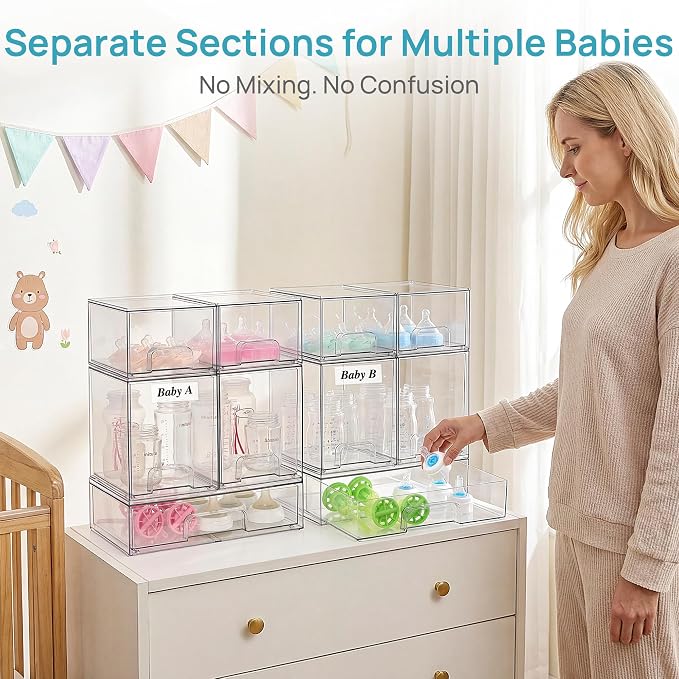 Vtopmart 10 Pack Clear Baby Bottle Organizer Set, Stackable Storage Drawers - Image 5