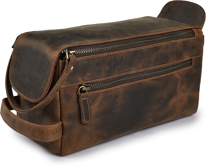 LEATHER VILLAGE Genuine Leather Travel Toiletry Bag by LeatherVillage