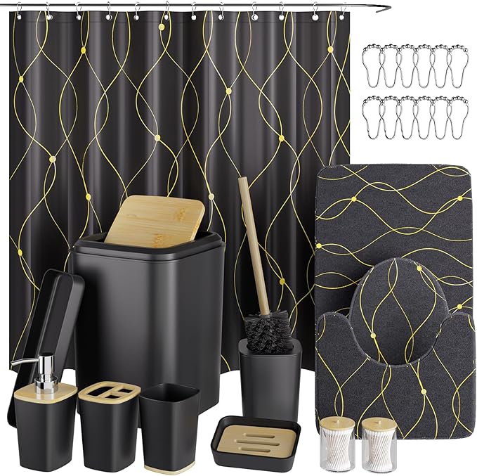 Black and Gold Bathroom Accessories Set by BetterbathroomwithXLHOME