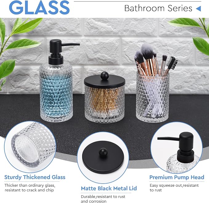 Bathroom Accessory Set, Toothbrush Holder, Qtip Holder Dispenser & Resin Vanity - Image 3