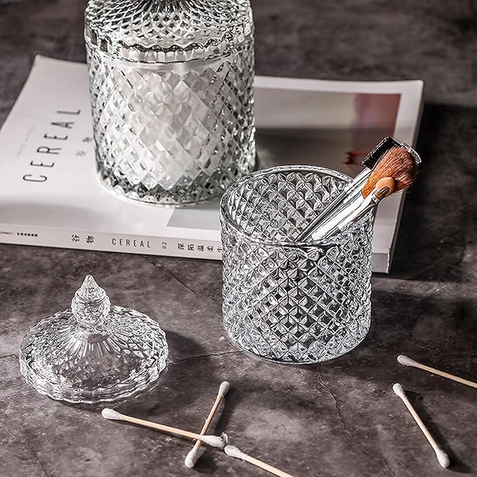 Qtip holder for bathroom, Cotton swab holder, Floss-Small Clear Glass Canister - Image 5