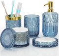 Blue Bathroom Accessories 5 Pcs, Glass Bathroom Accessory Set, Vintage Blue by QIQU