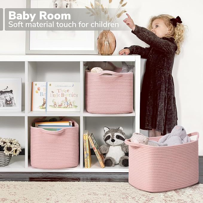 Goodpick Pink Storage Baskets for Organizing, Woven Rope Baskets for Shelves - Image 3