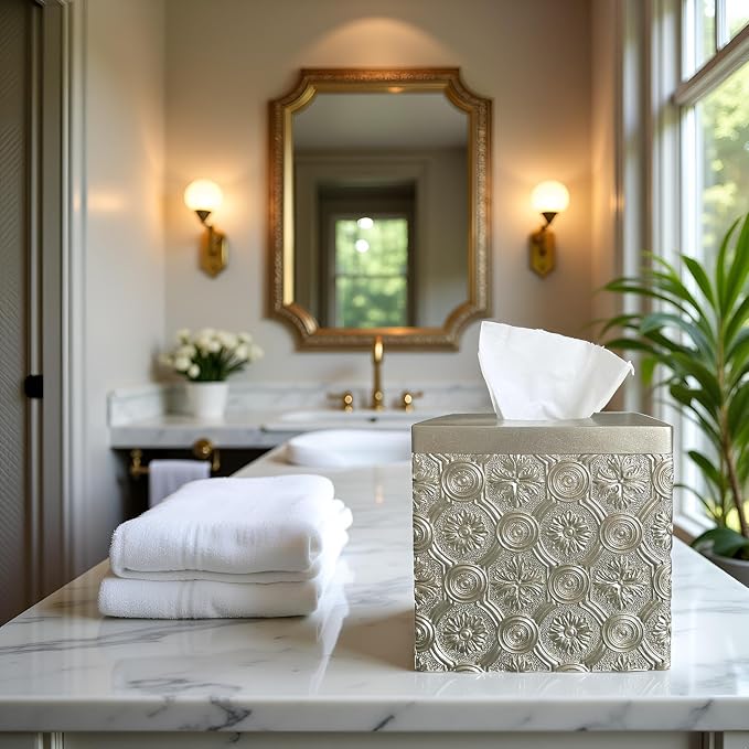 Hymmah Modern Square Tissue Box Cover Holder, Bathroom Accessories Decor Unique - Image 3