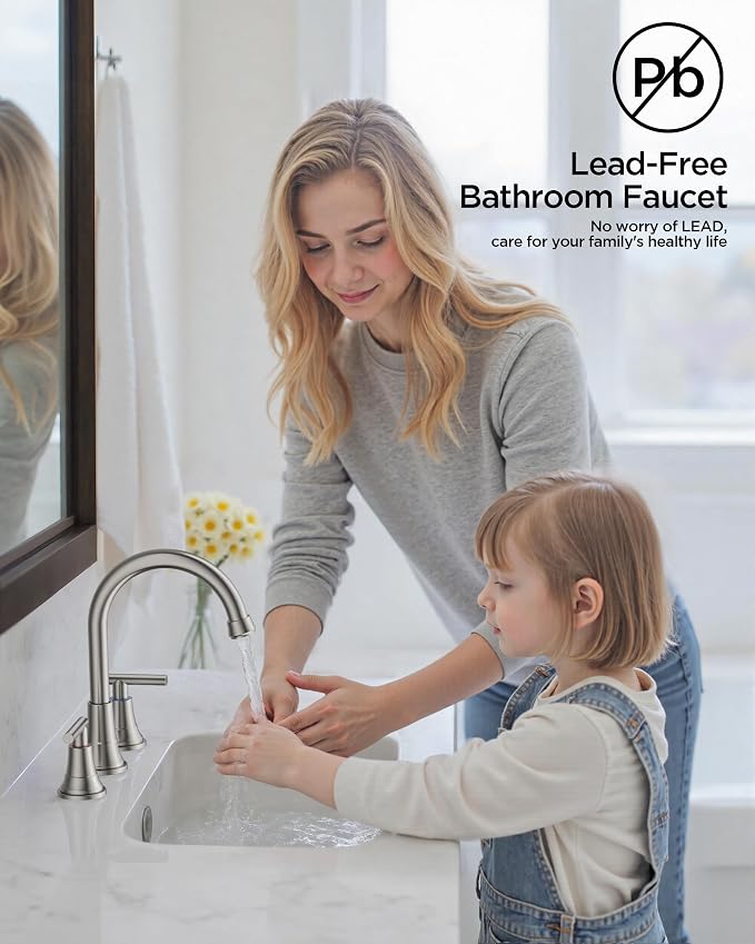 FORIOUS Brushed Nickel Bathroom Faucet 3 hole, 2 Handle 360° Swivel Gooseneck 8 - Image 7