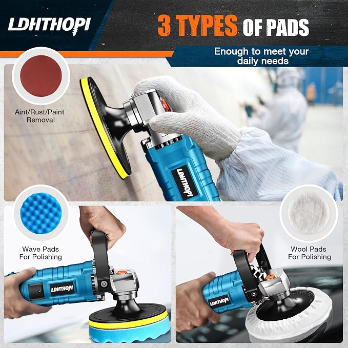 LDHTHOPI Buffer Polisher, 1600W 7 Inch/6 Inch Rotary Buffer Polisher Waxer - Image 4