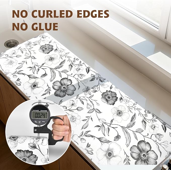 Drawer and Shelf Liner Black Flowers 17in x 20FT, Non Adhesive Anti-Slip Double - Image 8