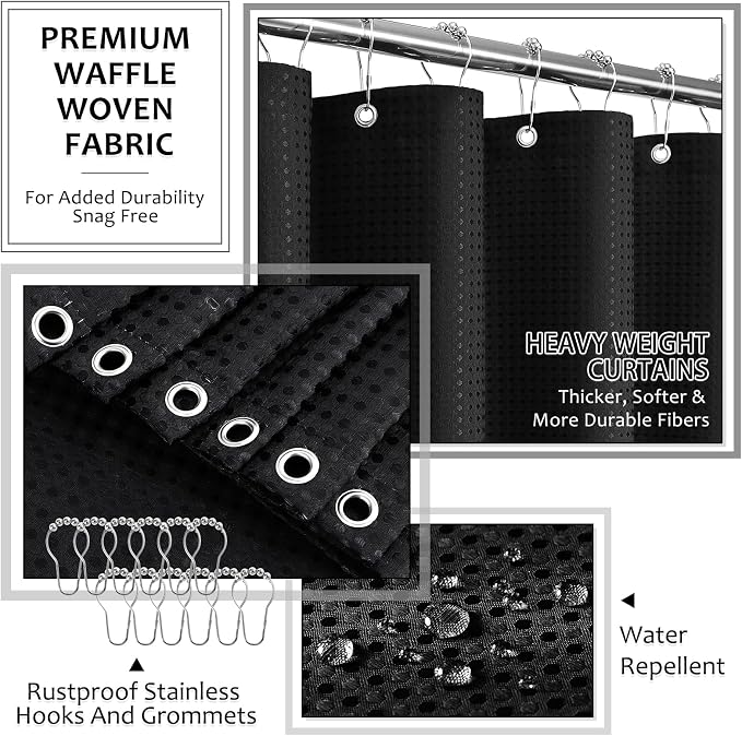 Matte Black Bathroom Sets with Shower Curtain and Rugs, 8-Piece Resin Bathroom - Image 3
