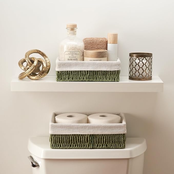 Beautiful Toilet Paper Storage Basket Set of 2 – Decorative Wicker Bathroom by KIBAGA