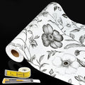 Drawer and Shelf Liner Black Flowers 12in x 20FT, Non Adhesive Anti-Slip Double by Adwann