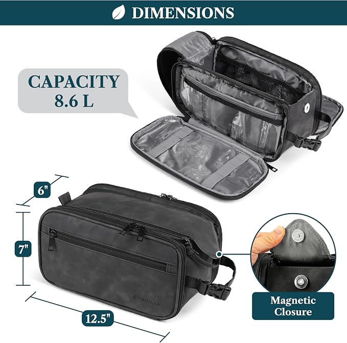 PAVILIA Large Toiletry Bag for Men Women, Mens Travel Bag Toiletries Organizer - Image 5