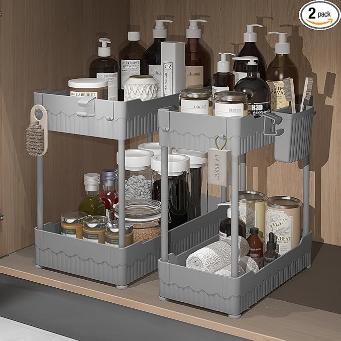 2 Pack Under Sink Organizer, Under Bathroom Cabinet Organizer by Sevenblue