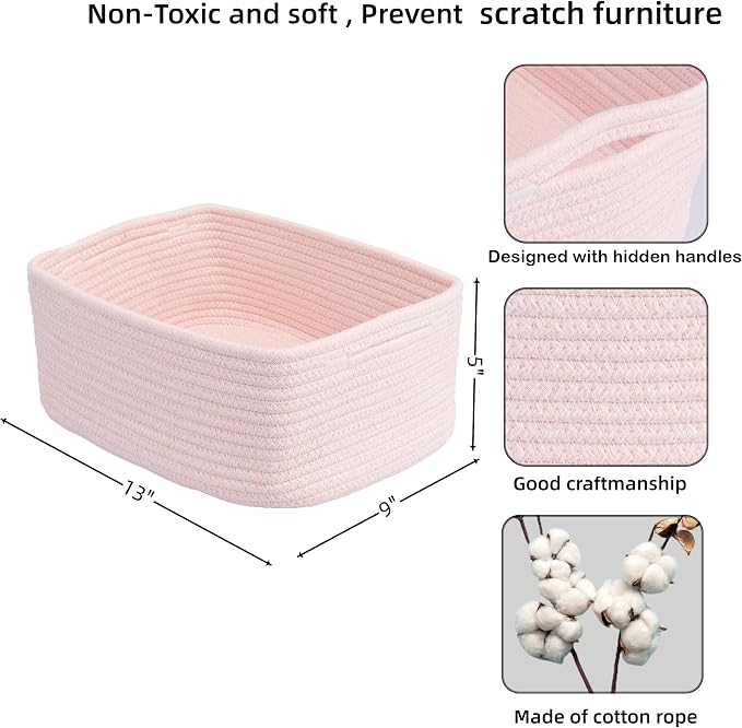 Small Woven Storage Baskets 13“X9”X5“ Decorative Rope Bins - Image 2