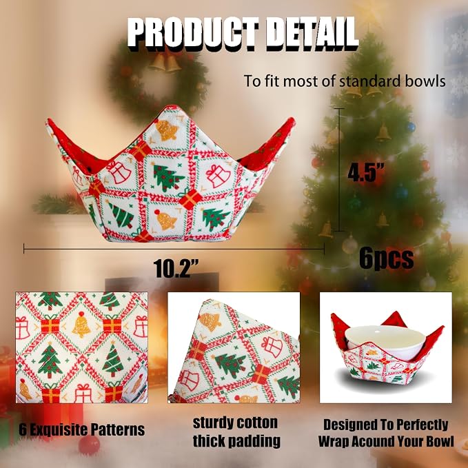Cotton Microwavable Bowl Cozy ，Set of 6，Microwave-Safe Hot Bowl Holders - Image 2