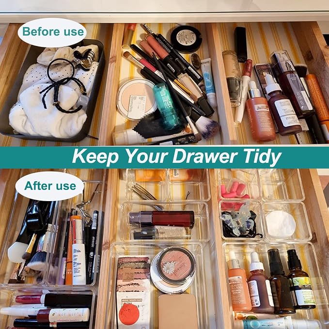 15 Pack Clear Plastic Drawer Organizer Set - Image 4