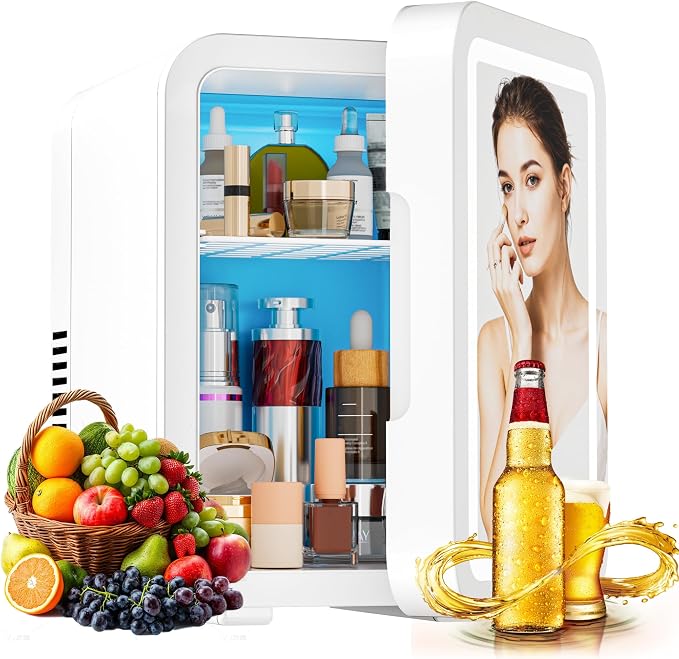 4L Mini Fridge with LED Mirror, Dual Cooling & Warming Function, 3L/6 Cans by JrostKault